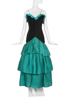 Lot 248 - A Christian Dior by Marc Bohan black velvet and emerald green satin cocktail dress, late 1980s