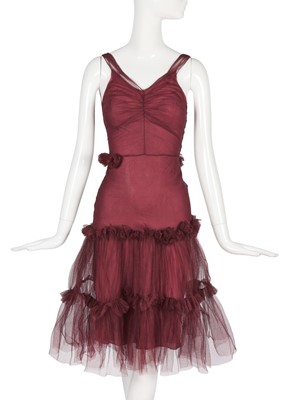 Lot 235 - Christian Dior by John Galliano burgundy tulle cocktail dress, commercial collection 2001
