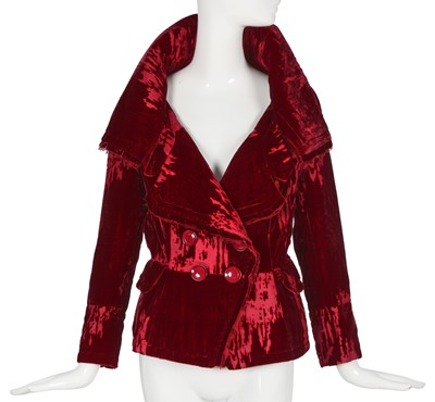 Lot 225 - A Christian Dior by John Galliano burgundy devoré jacket, 'Off-Duty Icon' collection, Autumn-Winter 2005-06