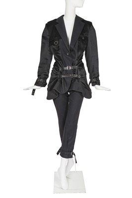 Lot 229 - A Christian Dior by John Galliano black satin and charcoal herringbone cotton ensemble, commercial collection 2003