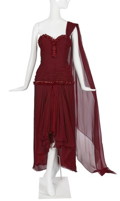 Lot 179 - An Odicini haute couture beaded scarlet silk-chiffon cocktail dress, 1990s