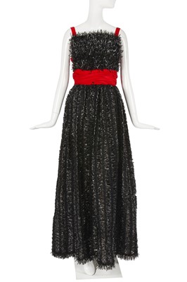 Lot 184 - A Paco Rabanne haute couture red velvet and black tinsel evening gown, Autumn-Winter 1998-99