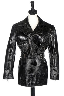 Lot 320 - A Gianni Versace black patent mock-croc...