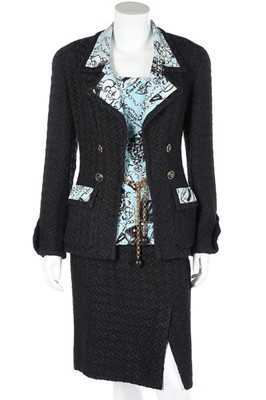 Lot 317 - A Chanel novelty-print silk and bouclé wool...
