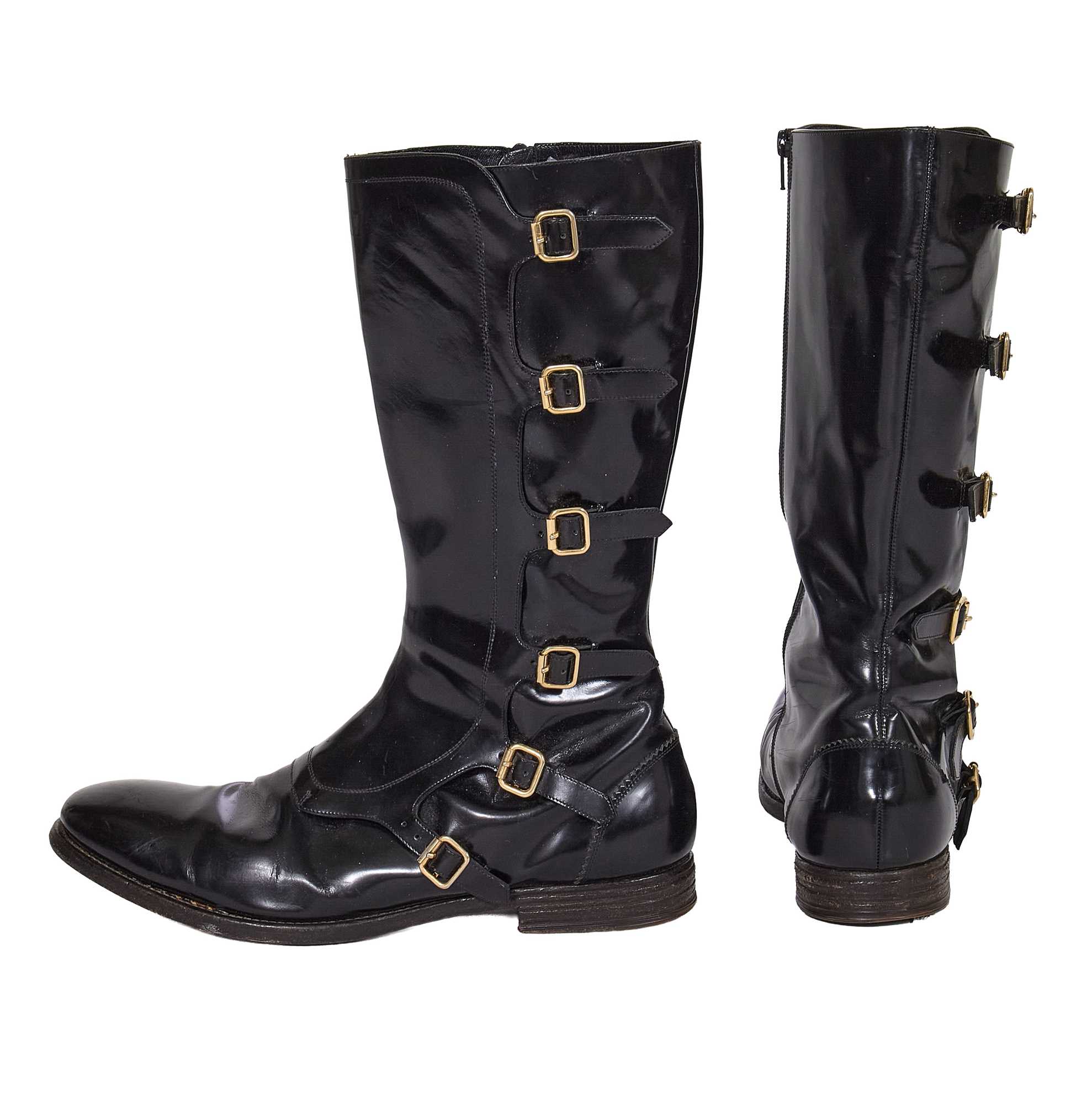 Lot 319 - A pair of Alexander McQueen men's black leather monkstrap boots, probably 2000s