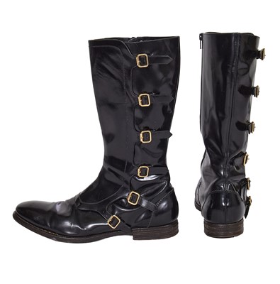Lot 319 - A pair of Alexander McQueen men's black leather monkstrap boots, probably 2000s