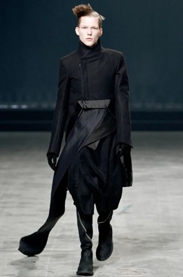 Lot 328 - A Rick Owens men's black satin and melton wool tailcoat, Autumn-Winter 2011-12
