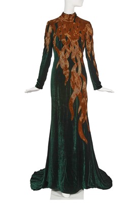 Lot 125 - An Alexander McQueen embellished green velvet evening dress, 'In Memory of Elizabeth Howe, Salem 1692' collection, Autumn-Winter 2007