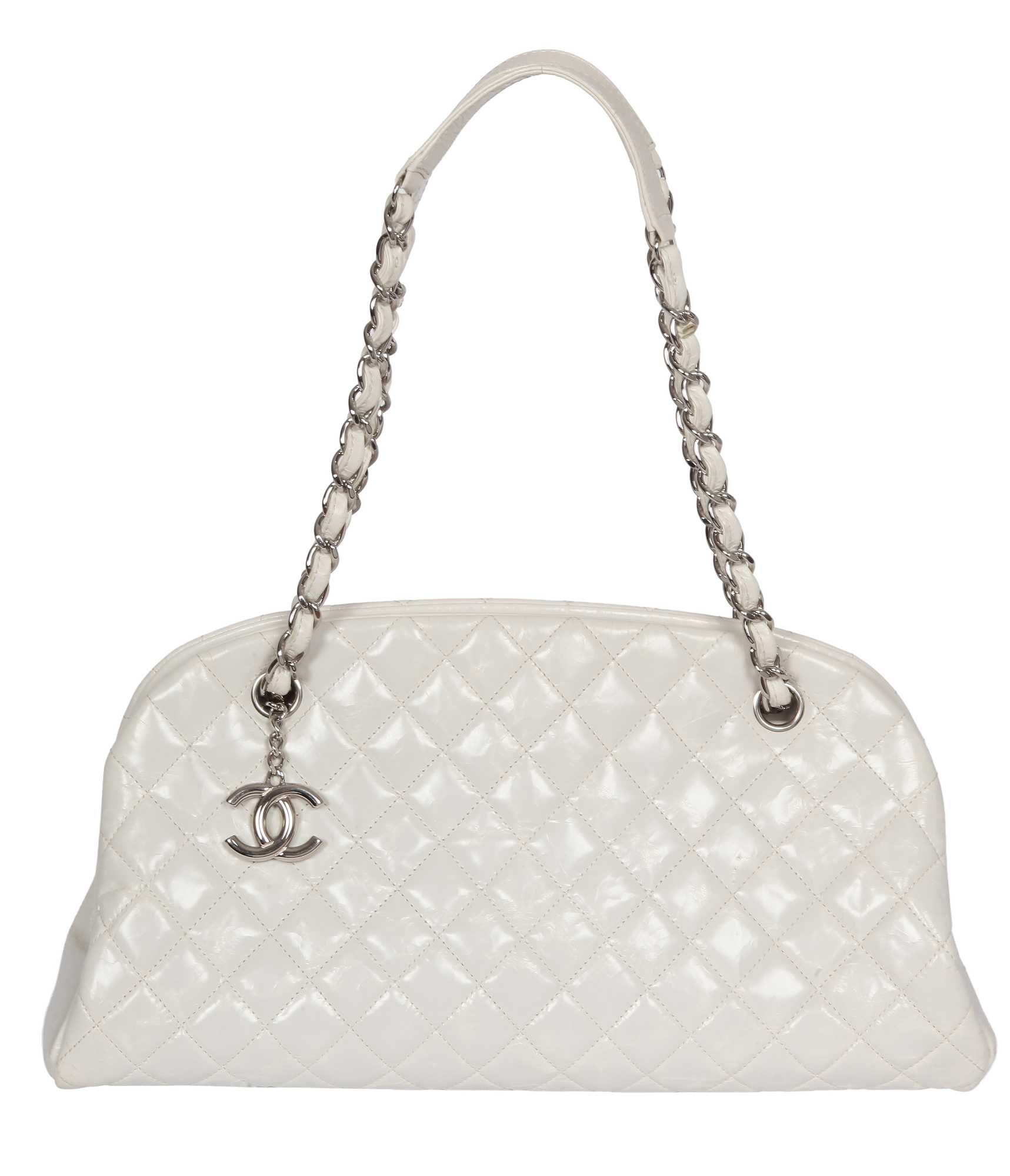 Lot 33 - A Chanel by Karl Lagerfeld white quilted patent leather shoulder bag, 2011