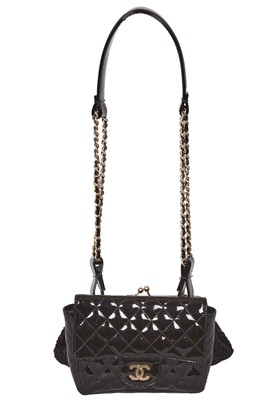Lot 40 - A Chanel by Karl Lagerfeld 'Coco Twin' black patent leather and lace evening bag, 'Farm' collection, Spring-Summer 2010