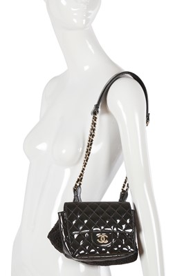 Lot 40 - A Chanel by Karl Lagerfeld 'Coco Twin' black patent leather and lace evening bag, 'Farm' collection, Spring-Summer 2010