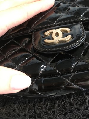 Lot 40 - A Chanel by Karl Lagerfeld 'Coco Twin' black patent leather and lace evening bag, 'Farm' collection, Spring-Summer 2010