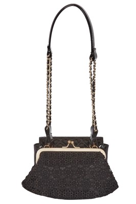 Lot 40 - A Chanel by Karl Lagerfeld 'Coco Twin' black patent leather and lace evening bag, 'Farm' collection, Spring-Summer 2010