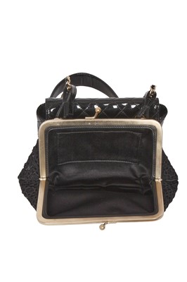 Lot 40 - A Chanel by Karl Lagerfeld 'Coco Twin' black patent leather and lace evening bag, 'Farm' collection, Spring-Summer 2010