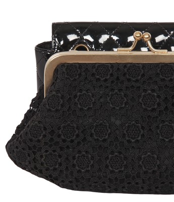 Lot 40 - A Chanel by Karl Lagerfeld 'Coco Twin' black patent leather and lace evening bag, 'Farm' collection, Spring-Summer 2010