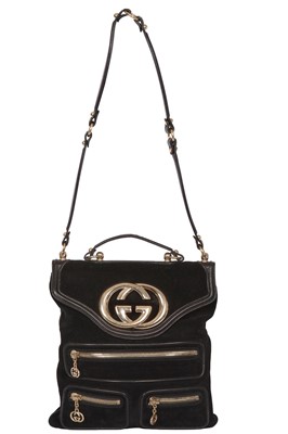 Lot 105 - A Gucci by Frida Giannini black suede 'Britt' shoulder bag, Autumn-Winter 2006-07