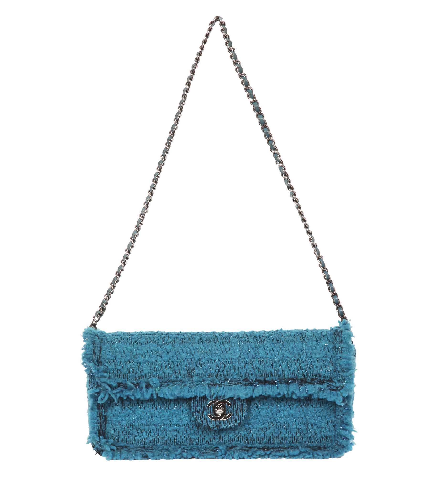 Lot 71 - A Chanel by Karl Lagerfeld turquoise tweed flap bag, 2002-03