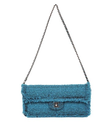 Lot 71 - A Chanel by Karl Lagerfeld turquoise tweed flap bag, 2002-03