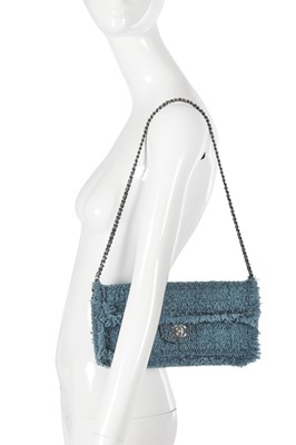 Lot 71 - A Chanel by Karl Lagerfeld turquoise tweed flap bag, 2002-03