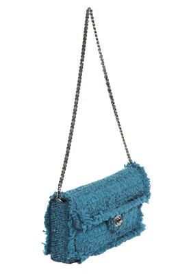 Lot 71 - A Chanel by Karl Lagerfeld turquoise tweed flap bag, 2002-03