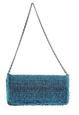Lot 71 - A Chanel by Karl Lagerfeld turquoise tweed flap bag, 2002-03