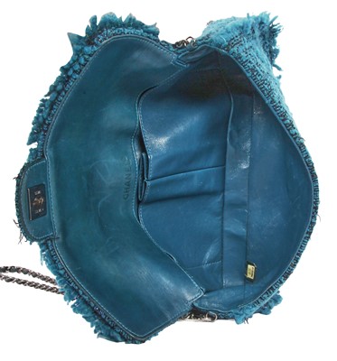 Lot 71 - A Chanel by Karl Lagerfeld turquoise tweed flap bag, 2002-03