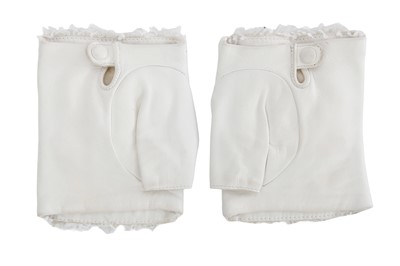 Lot 18 - A pair of Chanel haute couture by Karl Lagerfeld white tweed mitts, Spring-Summer 2014