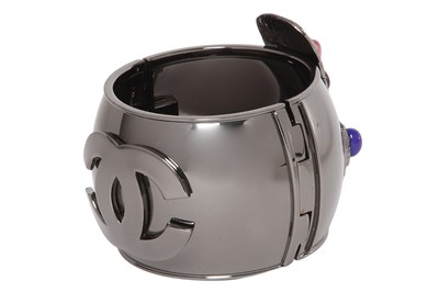 Lot 69 - A Chanel by Karl Lagerfeld ruthenium-tone cuff bracelet, Autumn-Winter 2003-04