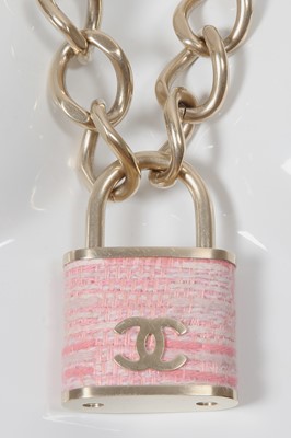 Lot 16 - A Chanel by Karl Lagerfeld pink tweed padlock necklace, 'Supermarket' collection, Autumn-Winter 2014-15