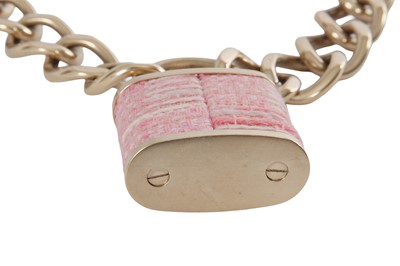 Lot 16 - A Chanel by Karl Lagerfeld pink tweed padlock necklace, 'Supermarket' collection, Autumn-Winter 2014-15
