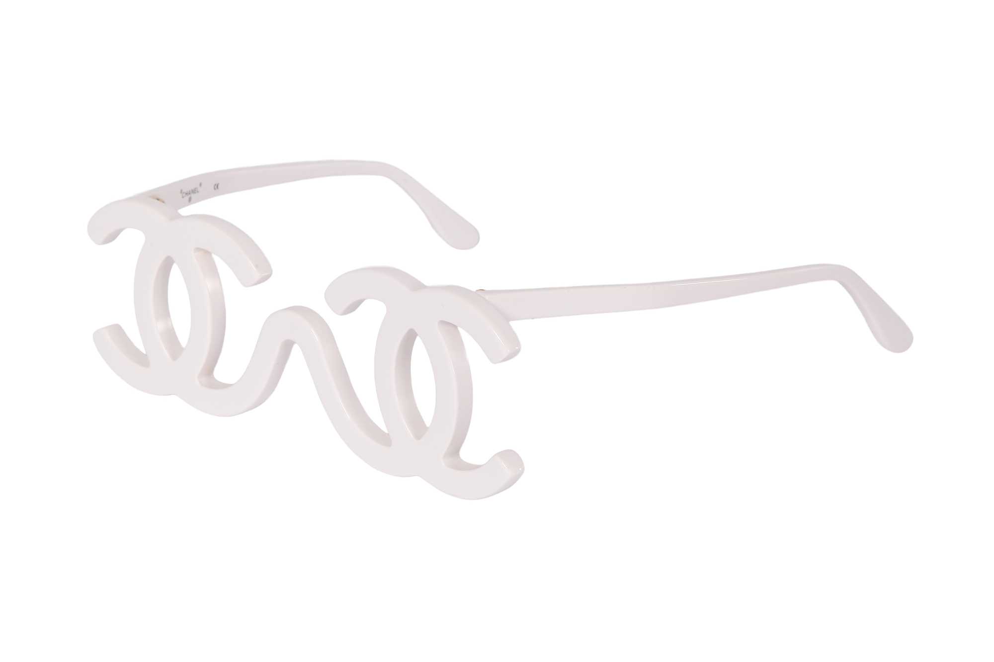 Lot 82 - A pair of Chanel by Karl Lagerfeld white plastic glasses, Autumn-Winter 1994-95