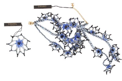 Lot 74 - A Chanel by Vanessa Seward black and blue beaded jewellery set, Autumn-Winter 1998-99