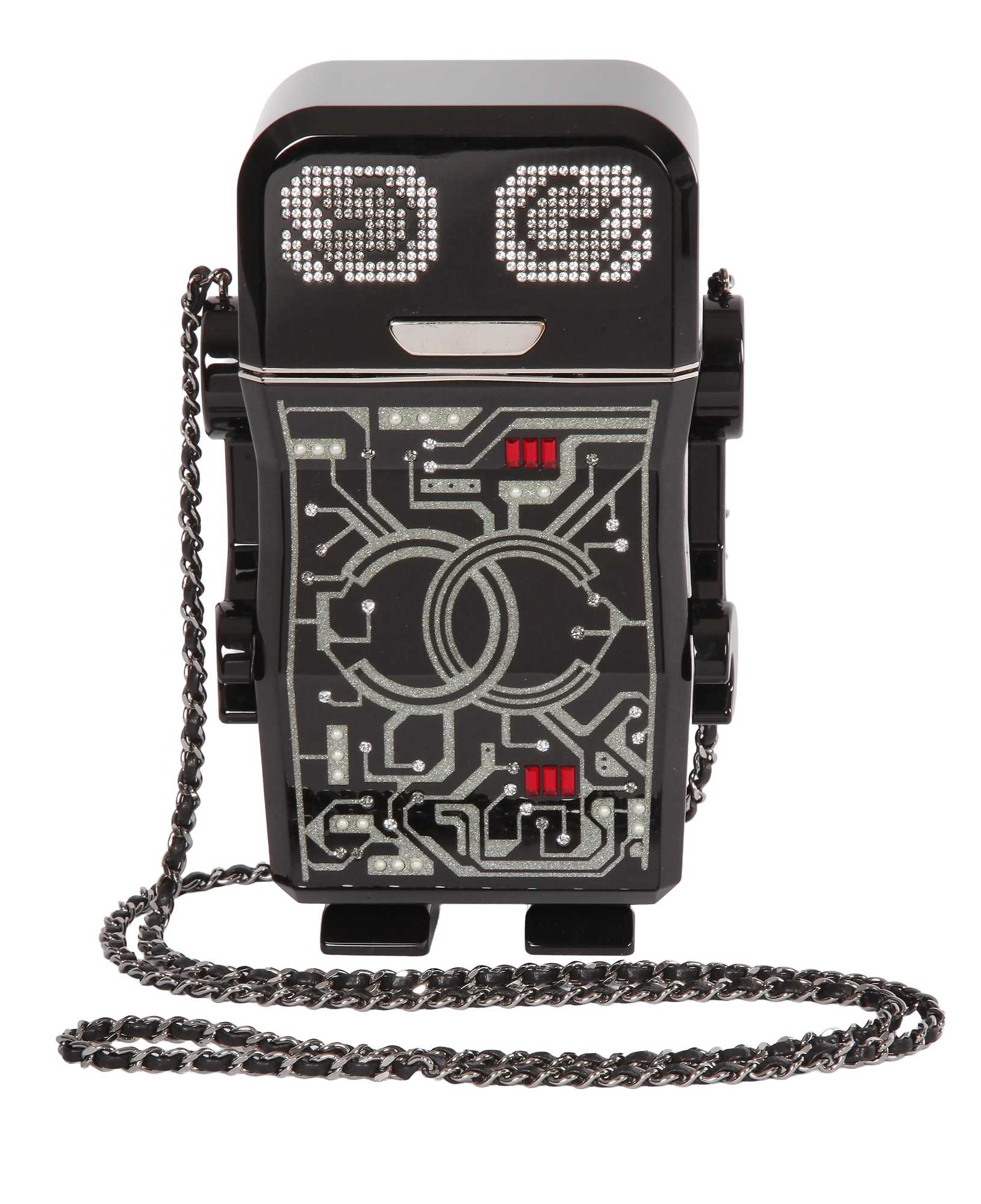 Lot 8 - A Chanel by Karl Lagerfeld black plexiglass and strass robot minaudière, Spring-Summer 2017