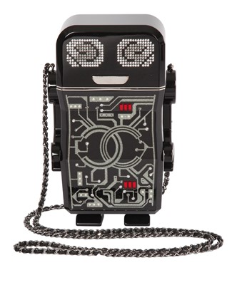 Lot 8 - A Chanel by Karl Lagerfeld black plexiglass and strass robot minaudière, Spring-Summer 2017