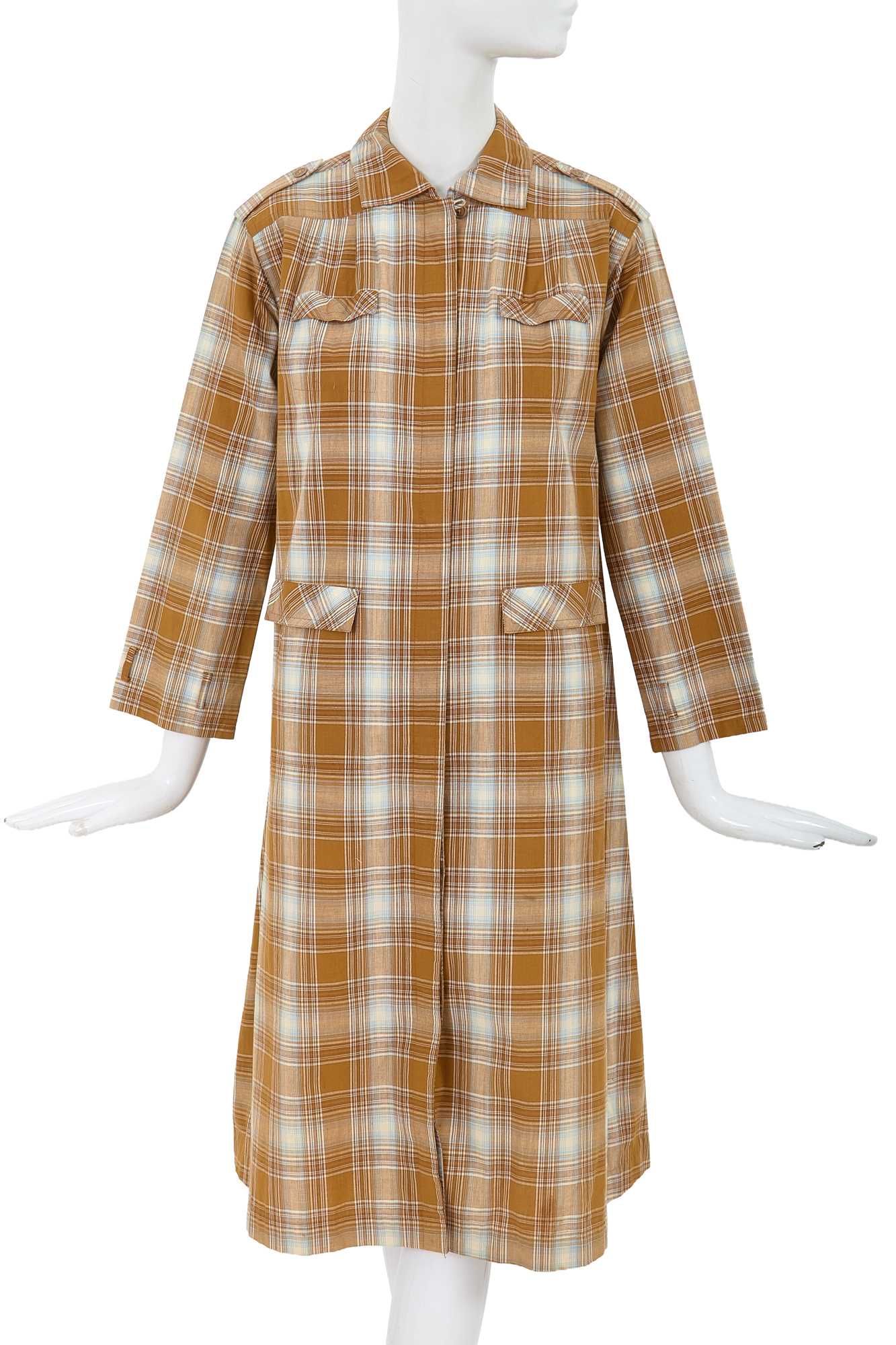 Lot 5 - A Comme des Garçons brown and blue tartan cotton dress, 1970s