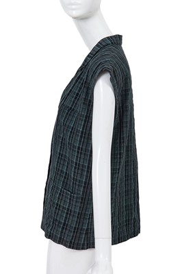 Lot 11 - A Comme des Garçons black and teal checked linen sleeveless top, 1970s