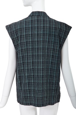 Lot 11 - A Comme des Garçons black and teal checked linen sleeveless top, 1970s