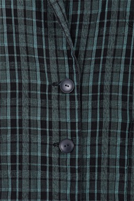Lot 11 - A Comme des Garçons black and teal checked linen sleeveless top, 1970s