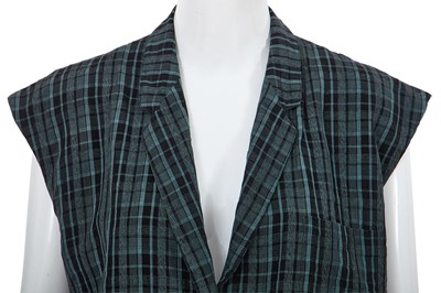 Lot 11 - A Comme des Garçons black and teal checked linen sleeveless top, 1970s