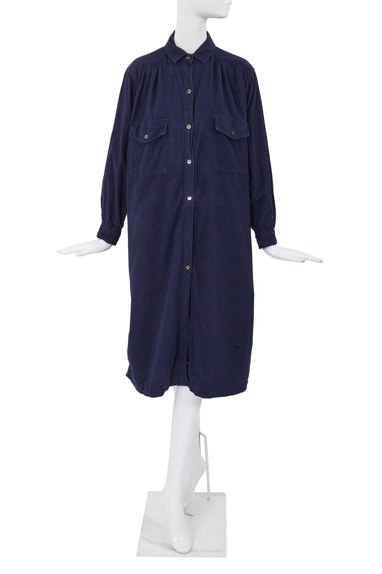 Lot 12 - A Comme des Garçons blue cotton moleskin shirt-dress, 1970s