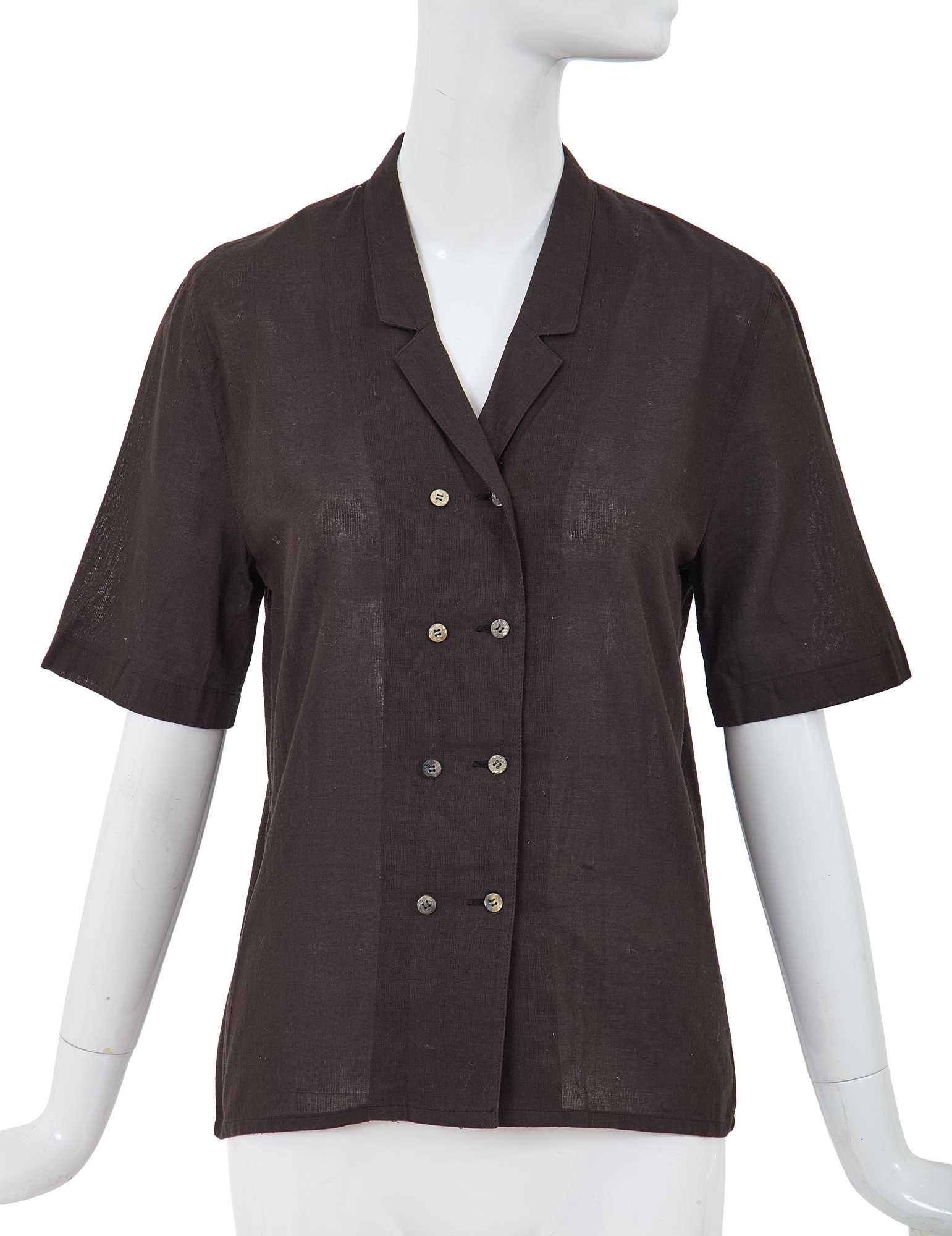 Lot 14 - A Comme des Garçons brown sheer linen double-breasted top, 1970s