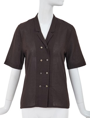 Lot 14 - A Comme des Garçons brown sheer linen double-breasted top, 1970s