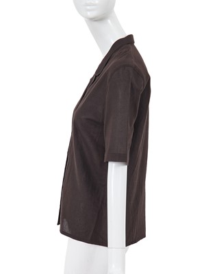 Lot 14 - A Comme des Garçons brown sheer linen double-breasted top, 1970s
