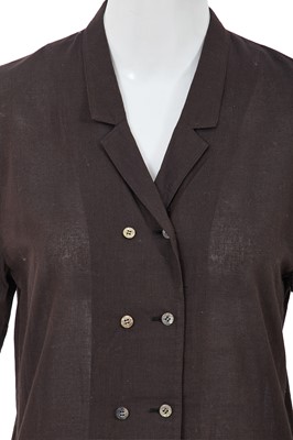 Lot 14 - A Comme des Garçons brown sheer linen double-breasted top, 1970s