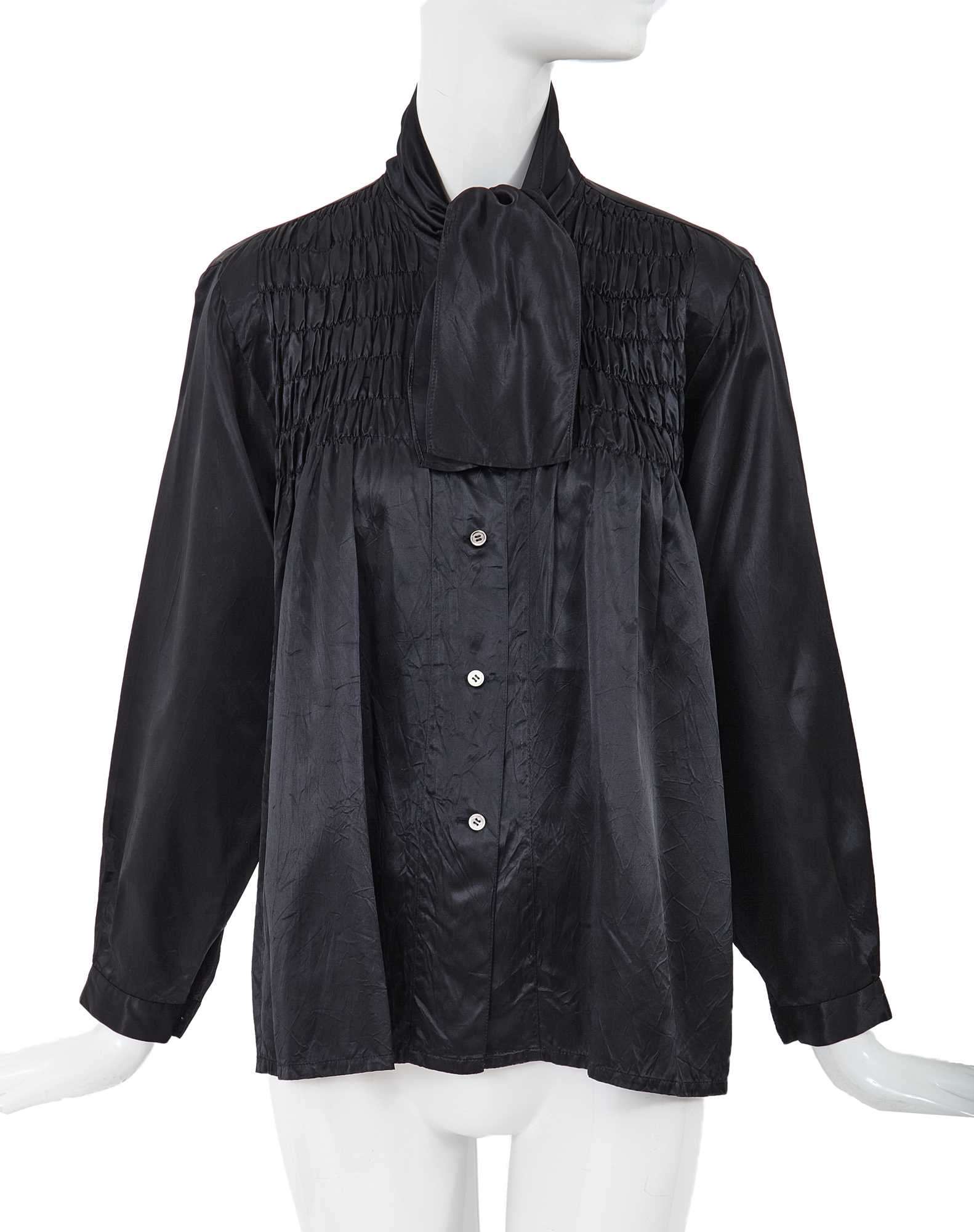 Lot 46 - A Comme des Garçons black satin smock, ‘Indigo Dye and Twist’ collection, Spring-Summer 1982