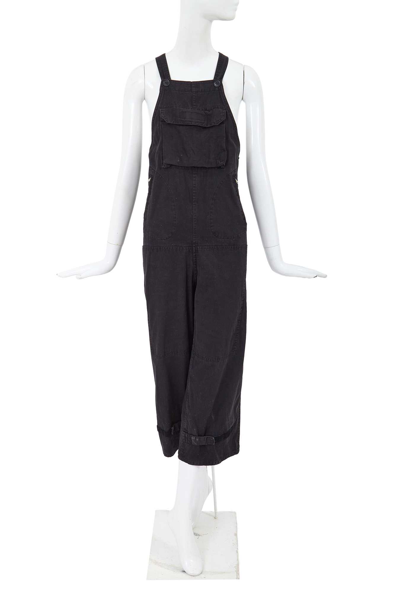 Lot 34 - A pair of Comme des Garçons black cotton dungarees, circa 1981