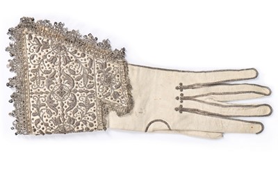 Lot 99 - A fine pair of men's embroidered white kid...