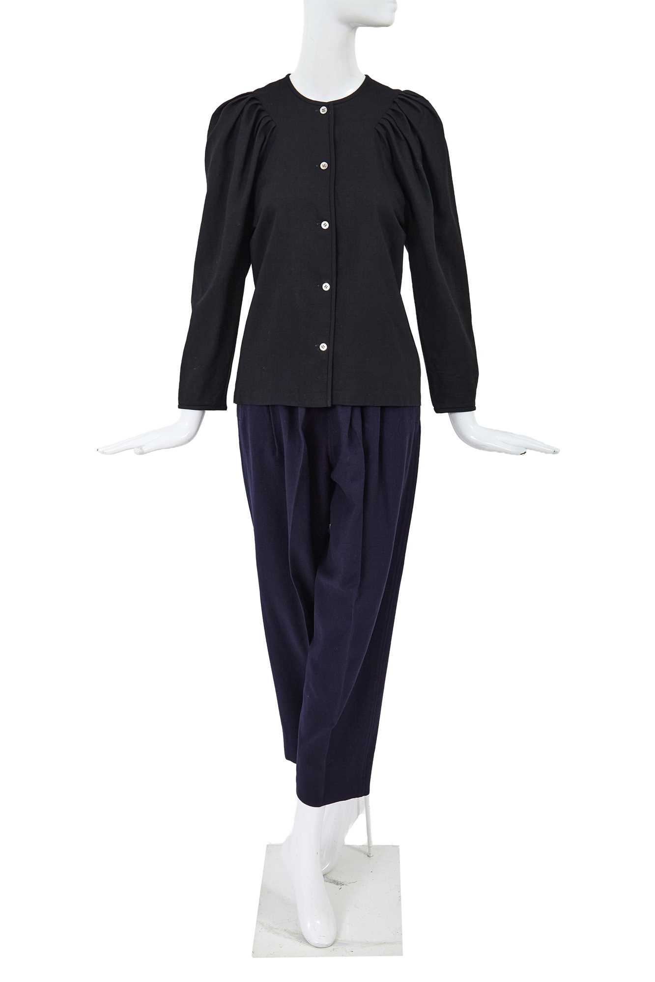 Lot 40 - A Comme des Garçons black and blue wool ensemble, probably ‘Pirates’ collection, Autumn-Winter 1981-82
