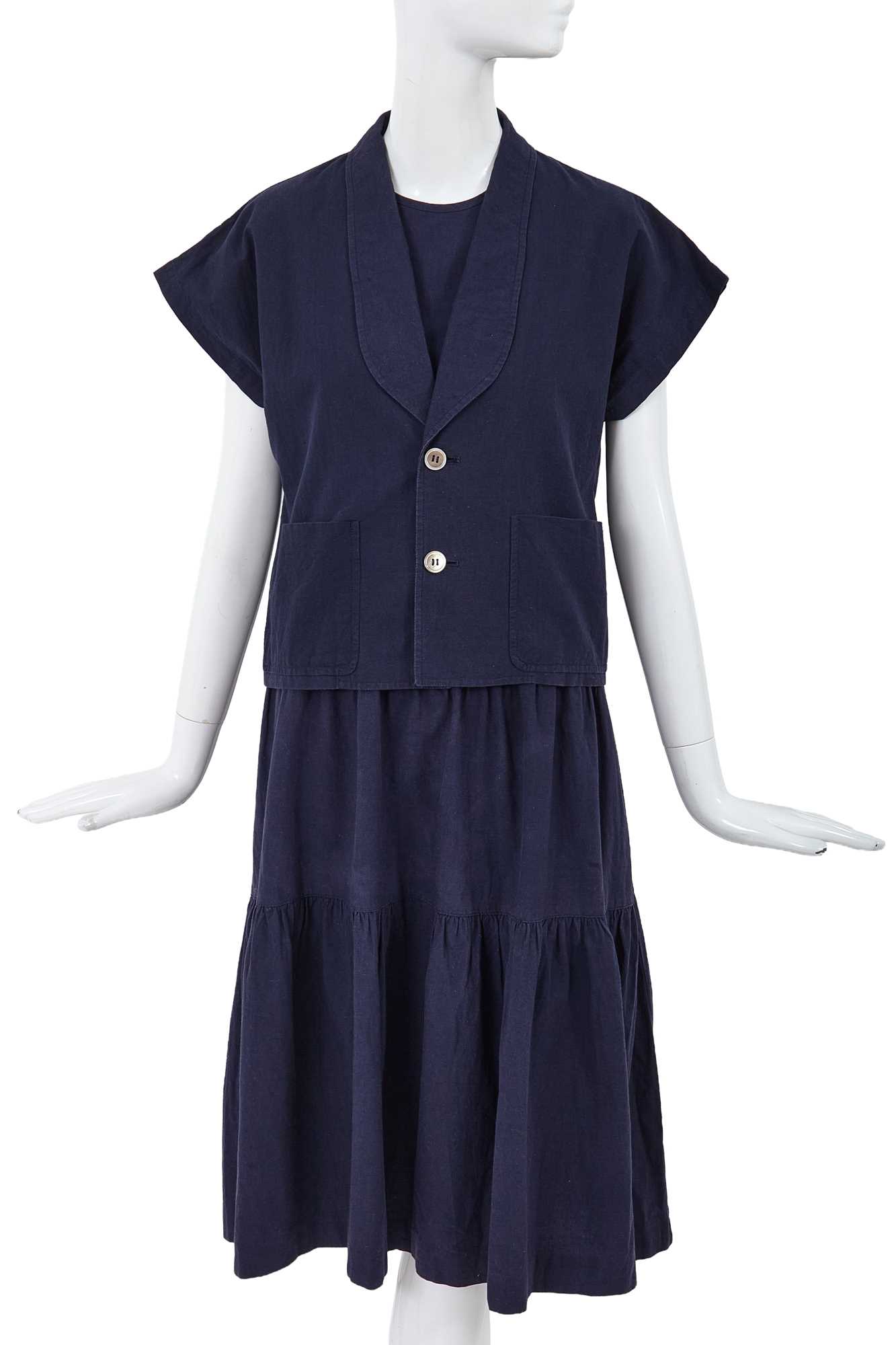 Lot 47 - A Comme des Garçons blue cotton jacket and dress, probably ‘Indigo Dye and Twist’ collection, Spring-Summer 1982