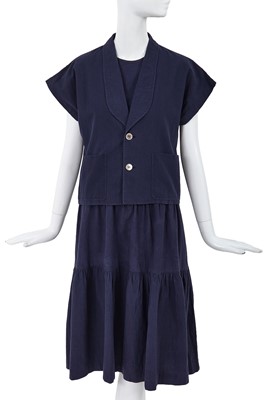 Lot 47 - A Comme des Garçons blue cotton jacket and dress, probably ‘Indigo Dye and Twist’ collection, Spring-Summer 1982